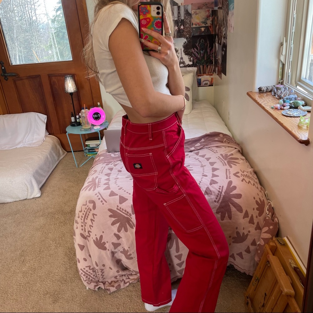 Dickies red denim carpenter pants